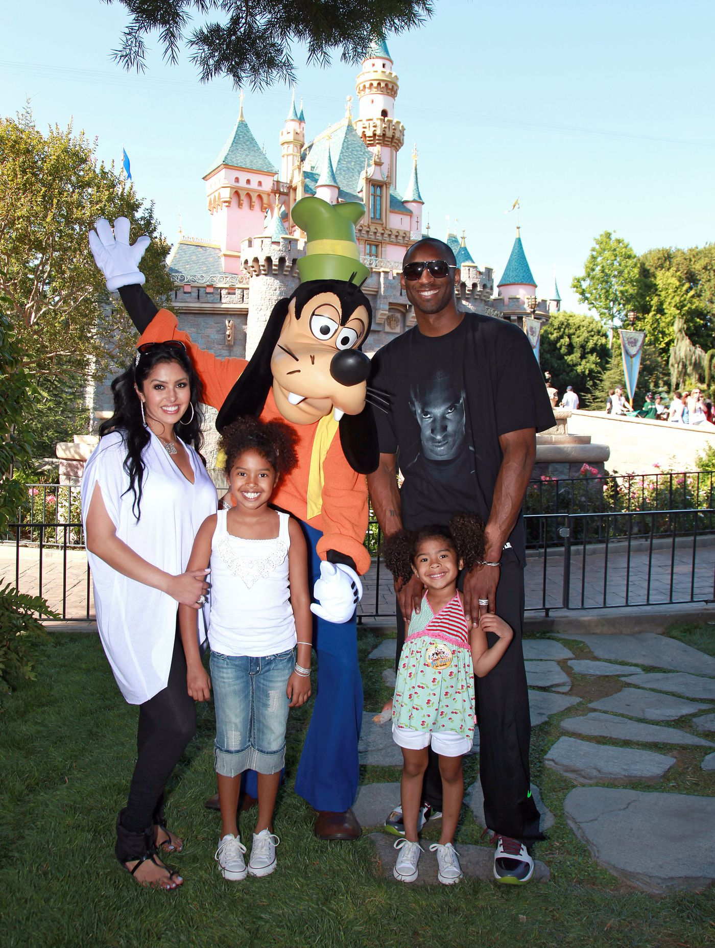 Kobe Bryant's magical family moment: Celebrating the Lakers' NBA championship victory at Disneyland with his wife Vanessa and daughters Natalia and Gianna in 2010